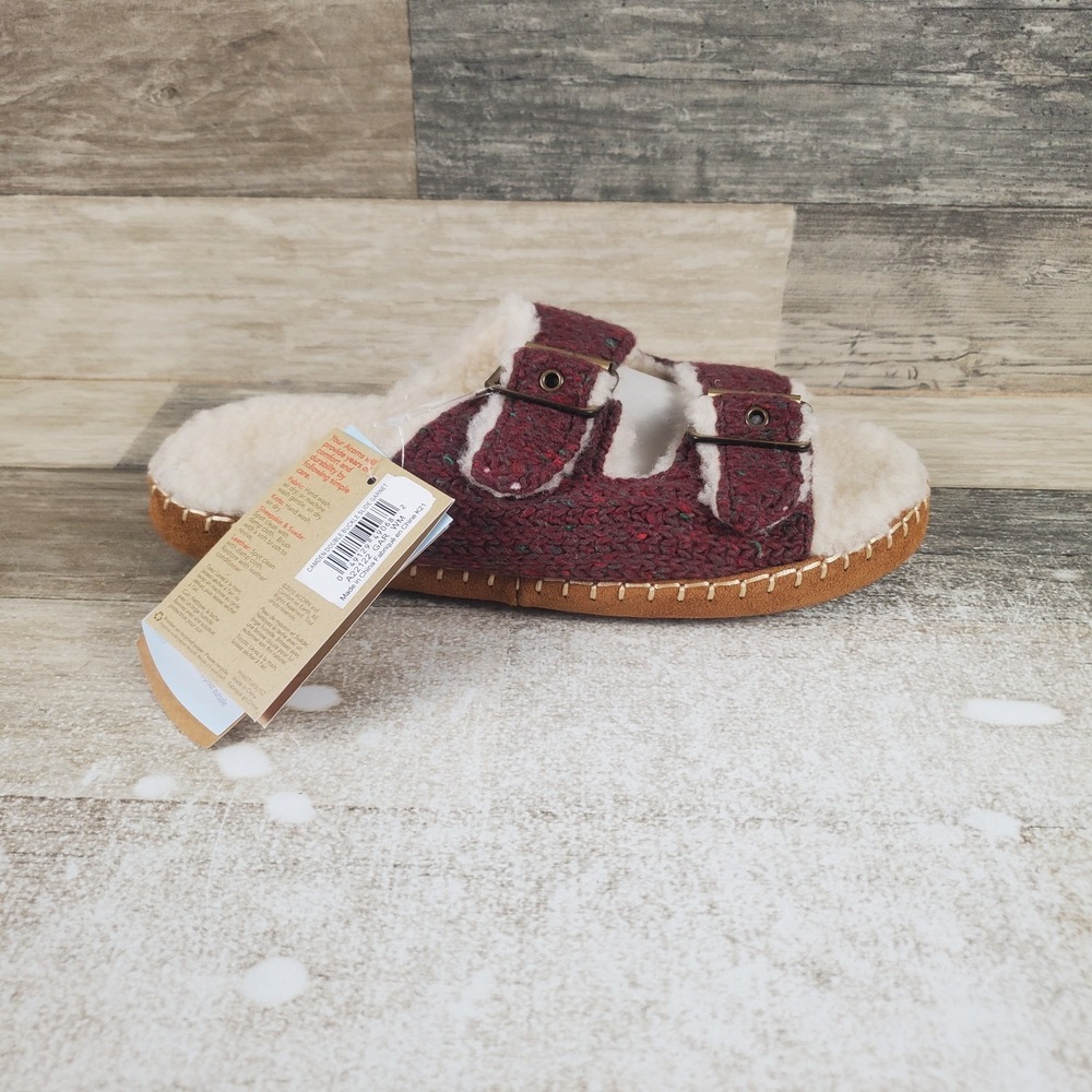 Acorn Camden Womens Slide Sandals‎ Sz 6.5 - 7.5 Deep Red Double Buckle Slip On
